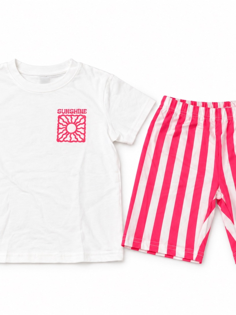 SHEIN White & Pink Sunshine Graphic Stripe Pajama Set